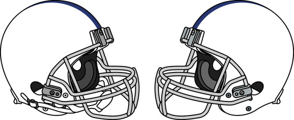 White American football helmet with a white facemask. Helmets with and without a chin strap