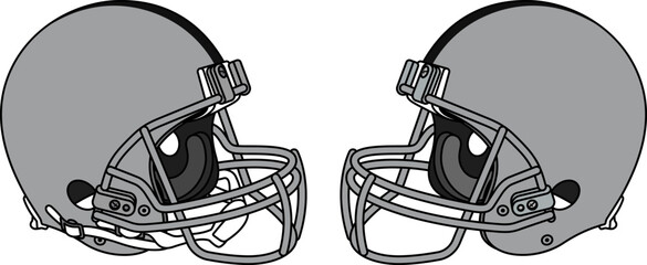 Gray American football helmet with a gray facemask. Helmets with and without a chin strap