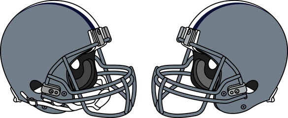 Gray American football helmet with a gray facemask. Helmets with and without a chin strap