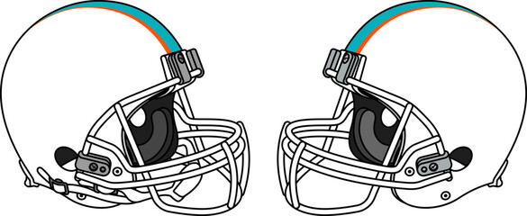 White American football helmet with a white facemask. Helmets with and without a chin strap