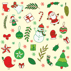 Festive christmas cartoon decoration with holiday elements