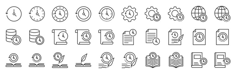 Naklejka na ściany i meble history icon pack outline style vector collection for time management and education