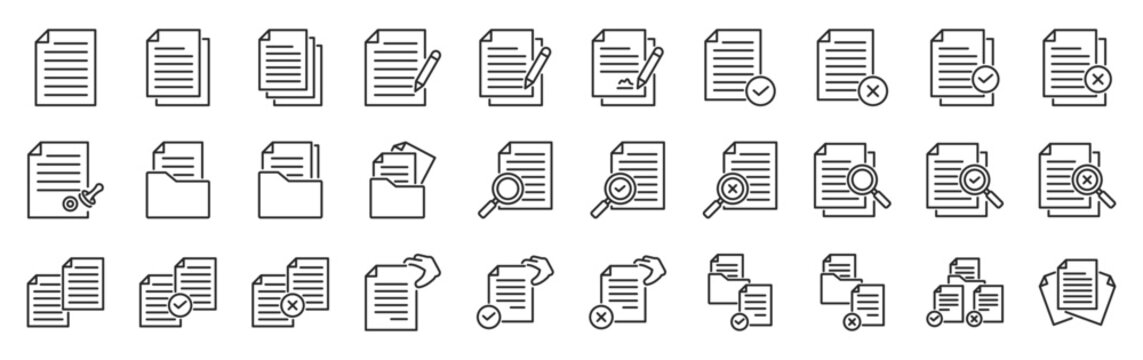 document icon pack outline style vector collection for business administration