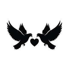 Silhouette doves embracing a heart symbol of peace love and unity silhouette