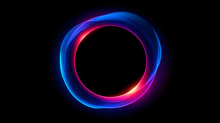 Abstract Glowing Blue Circular Neon Lines on Black - Futuristic Digital Background