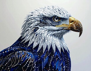 Majestic Eagle: A detailed portrait of a regal eagle, showcasing its piercing gaze, powerful beak, and intricate feather details, representing strength and freedom.