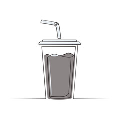 Aesthetic line art illustration of a drink in a plastic cup with a straw on a white background