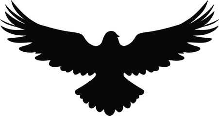 Obraz premium Monochrome Silhouette Illustration of a Bird in Flight Viewed from Below with Fully Spread Wings and Fan-Shaped Tail in a Black and White Design Emphasizing Freedom and Symmetry