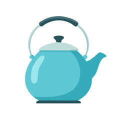 Obraz premium Stylized light blue kettle with dark handle and spout for boiling water