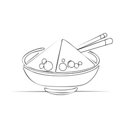Abstract Asian Food Illustration Noodles with Chopsticks Monochrome Drawing