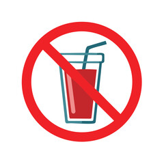 No Drink Symbol with Red Slash over Juice Glass with Straw Restriction Symbol