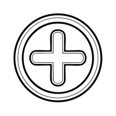 Obraz premium Rounded black outline plus symbol icon in a circular frame vector graphic design