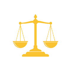 Golden scale silhouette representing justice symbol on white background for legal or lawyer themes