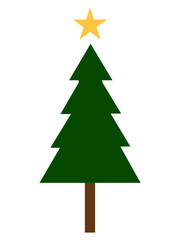 Minimal christmas tree illustration with golden star on top, representing holiday celebration and winter season.