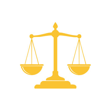 Golden scale silhouette representing justice symbol on white background for legal or lawyer themes