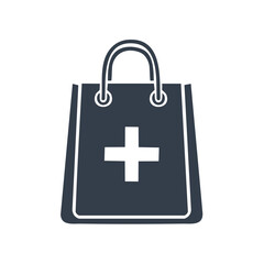 Obraz premium Blue Shopping Bag with Medical Cross Sign Symbol Simple Isolated Design