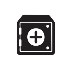 Obraz premium Black silhouette safe box front view with combination lock cross emblem