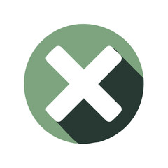 Obraz premium Symbol of negation or incorrectness, white 'X' mark in green circle with shadow.