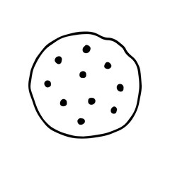 A minimalist doodle of a cookie, dotted to represent chocolate chips or texture, conveying sweetness and playfulness.