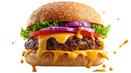 big fresh burger with cheese and bacon isolated on white background