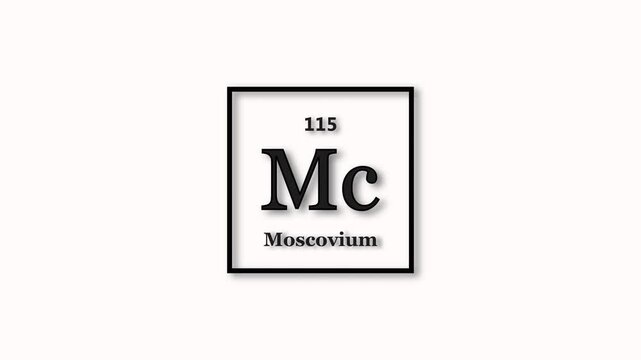 Moscovium element icon animation. Atomic number 115, short symbol Mc, on white background 4k video.