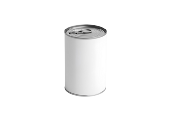 Isolated white tin food can with blank label and pull tab.