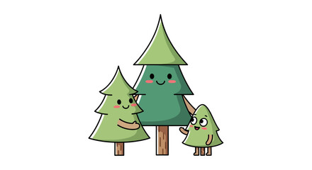 Adorable illustration showcasing a family of happy trees amidst a minimalist design scene