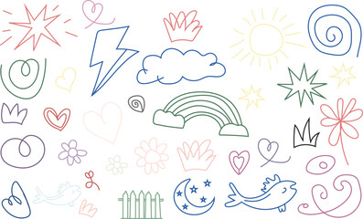 Colorful Doodle Elements Vector – Fun Decorative Illustration on White Background