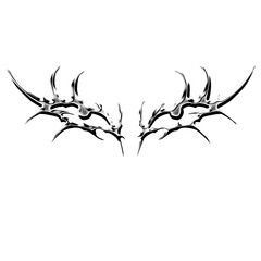 Abstract tribal eye with sharp shapes and symmetry in chrome color isolated on transparent background