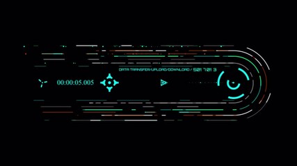 Futuristic HUD Data Transfer Animation: Digital Interface with Countdown and Progress Indicators - Powered by Adobe