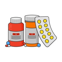 Collection of Various Types of Medicines in Bottles and Tablets. Suitable for Healthcare, Pharmaceutical, and Hospital Needs.