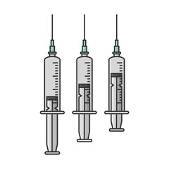 Collection of Empty Medical Syringes with Measurement Markings. Suitable for Medical Treatment, Vaccines, and Pharmaceuticals.