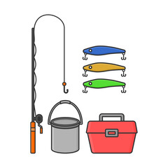 Fishing Equipment Set Including Fishing Rod, Fish-Shaped Bait, Bucket, and Storage Box. Suitable for Outdoor Activities, and Fishing Sports.