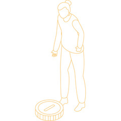Outline Drawing Of A Person Standing Next To A Coin Illustration Transparent Background