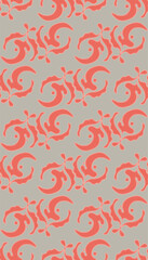 Coral tone leaves on gray background in vector seamless pattern for textiles, websites, postcards, presentations.