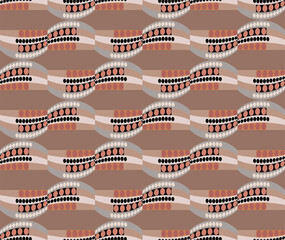 Abstract vector geometric pattern with circles on striped arcuate elements.