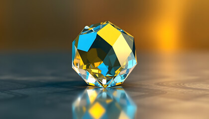 A transparent brilliant crystal ball reflects light on a blue background like a precious gem