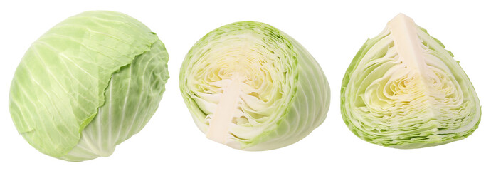 Cabbage, halves and pieces isolated, transparent PNG, PNG format