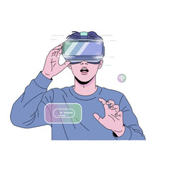 Young person immersed in virtual reality headset exploring digital world