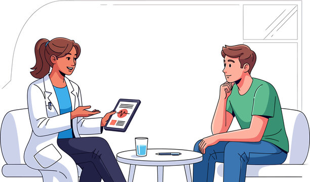 Doctor discussing medical results with patient in a calm, supportive setting for improved health understanding