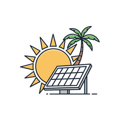 Sustainable Energy Solar Panel with Sun and Palm Tree for Eco-Friendly Living
