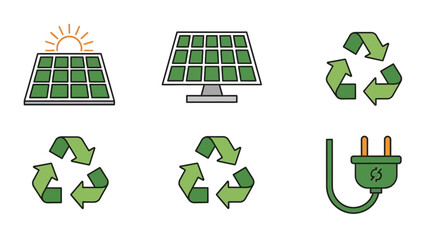 Solar energy and recycling icons for sustainable power