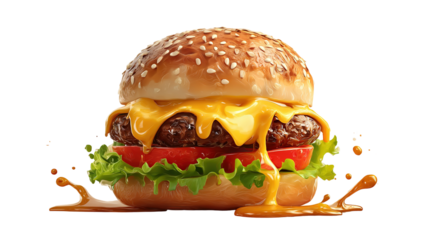 big fresh burger with cheese and bacon isolated on white background