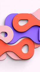 Abstract shapes in vibrant red, purple, and pink create playful and modern design. overlapping forms and smooth curves add depth and interest to composition, evoking sense of creativity