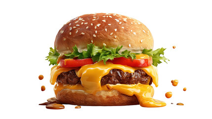 big fresh burger with cheese and bacon isolated on white background