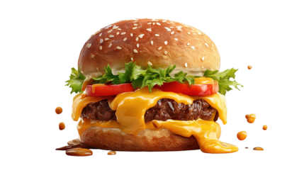 big fresh burger with cheese and bacon isolated on white background