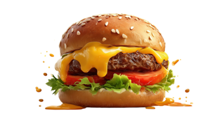 big fresh burger with cheese and bacon isolated on white background