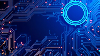 Abstract blue technology background showcases intricate network of interconnected circuit board lines and glowing elements, symbolizing innovation and digital connectivity.