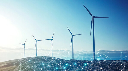 Wind Turbine Array Digital Network Green Energy Innovative Sustainability Concept