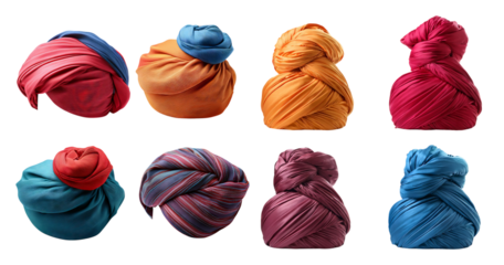 Colorful Fabric Bundles in Various Styles and Textures for Use, isolated on transparent background